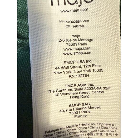 Maje Green Shirred Satin Holiday Mini Dress size 36/4 US $375 - Picture 10 of 12